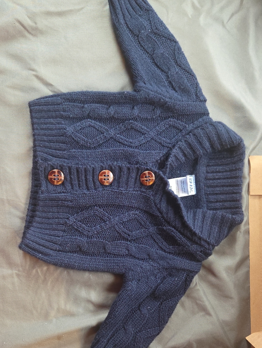 Baby Navy Cable Knit Button Shawl Sweater